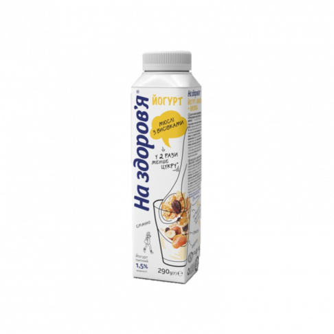 Йогурт питний НА ЗДОРОВ'Я мюслі з висівками, 1,5%, 290 г